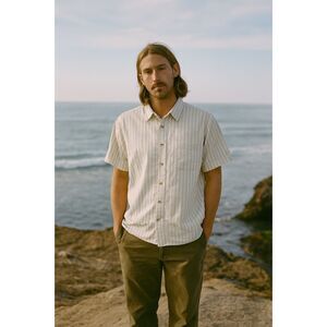 MOLLUSK California White Stripe Button Up Shirt Top   Mens Size Small